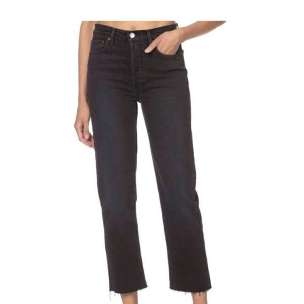 Re/Done originals high rise button fly raw hem Jean faded black Sz 27